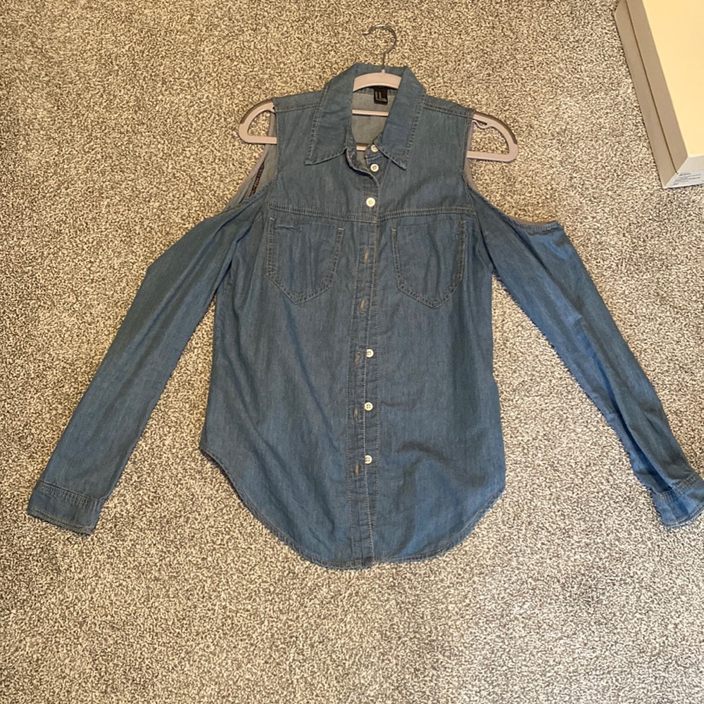 Forever 21 cold shoulder denim top